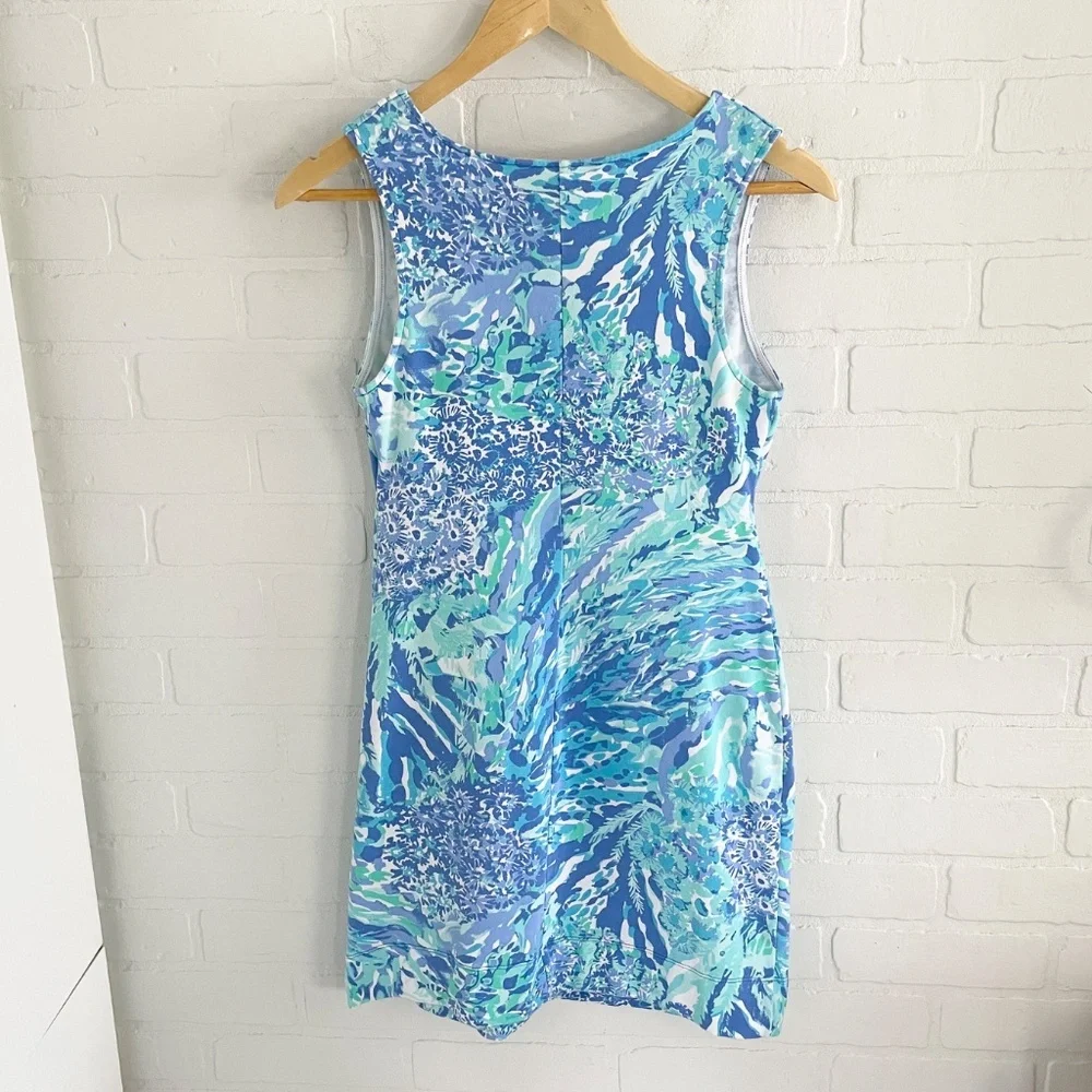 Lilly Pulitzer Vintage Mini Dress Blue Green Daisy Water Print Embroidered Sz XS - Picture 14 of 14